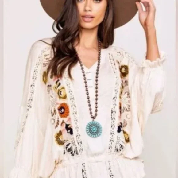 Free People Serafina Floral Embroidered Dolman Top - Picture 2 of 11